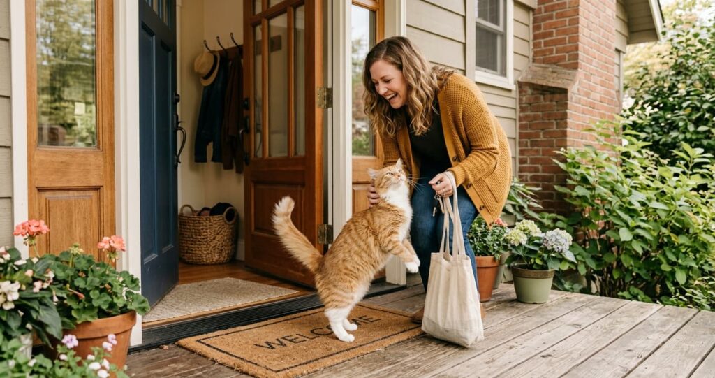cat greeting owner meowing