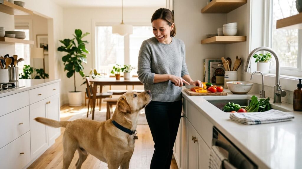 dog following owner around the house