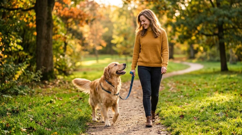 Why Is My Dog Staring at Me while walking with its owner in the park