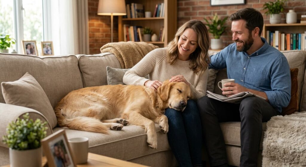 Dog feeling safe with its owner, explaining why does my dog sleep on me instead of my husband.