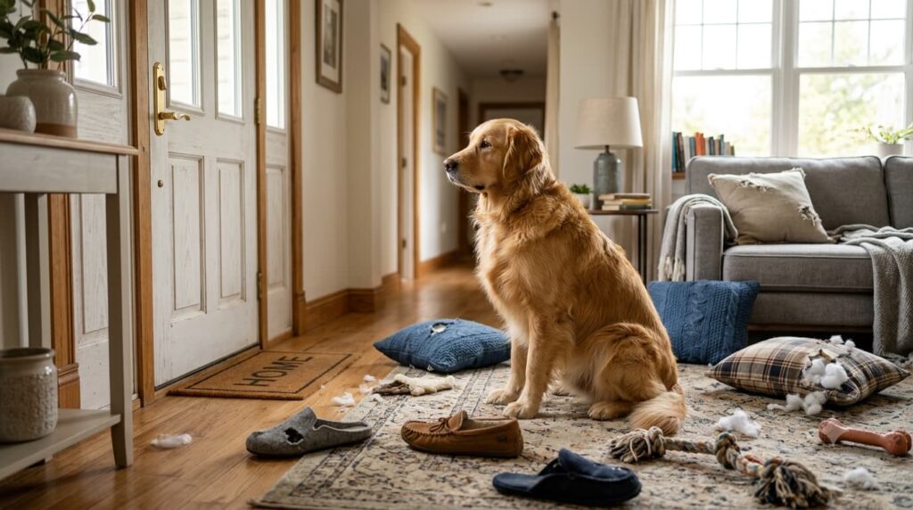 Bored dog chewing household items, explaining why is my dog chewing everything.