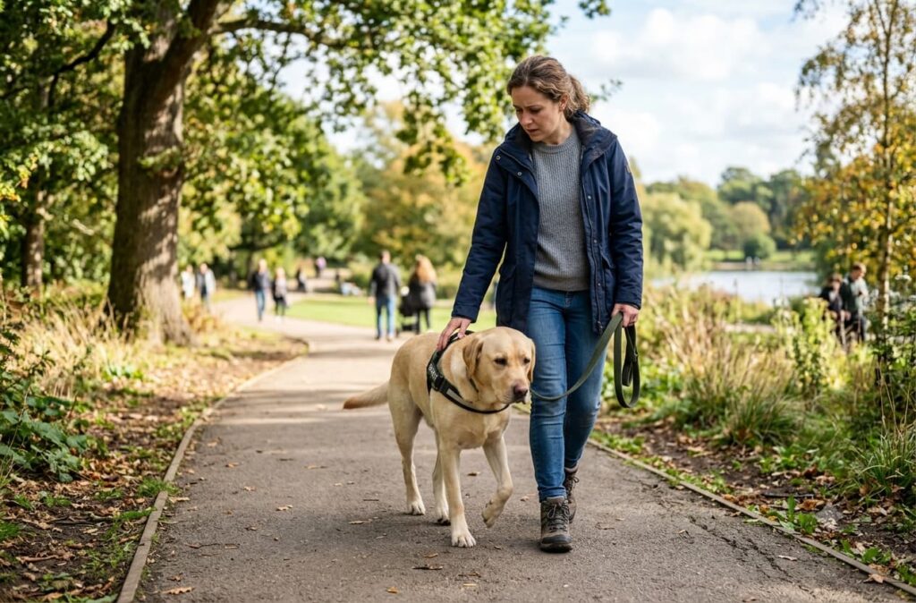 dog limping while walking with owner