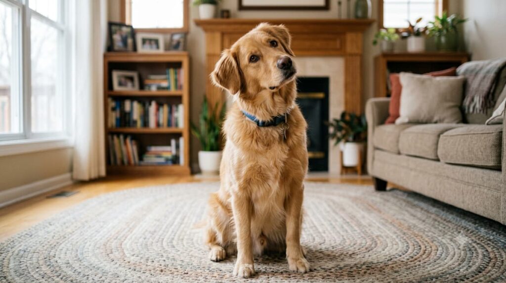 Dog tilting his head while listening to his owner