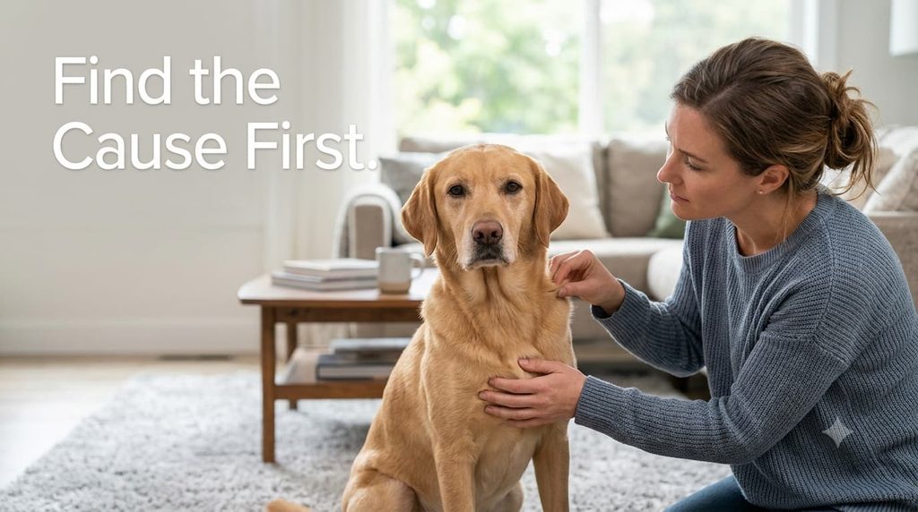 Owner checking a dog's coat for signs of hair loss