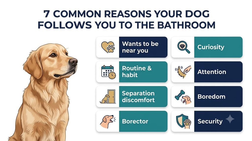 Seven common reasons a dog follows its owner to the bathroom