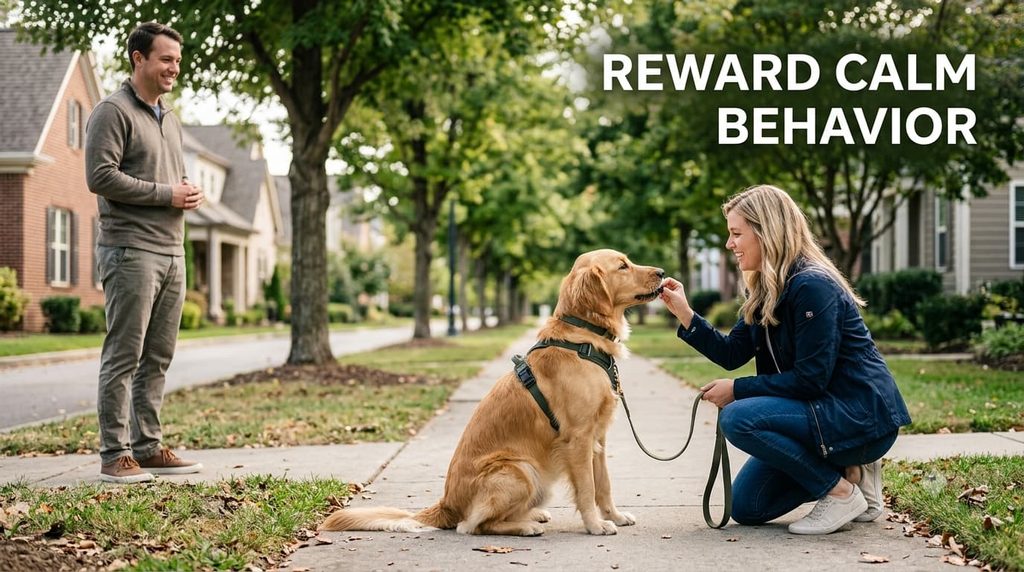 Dog learning to stay calm around strangers