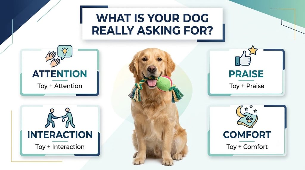 Reasons a dog may bring a toy to its owner without playing