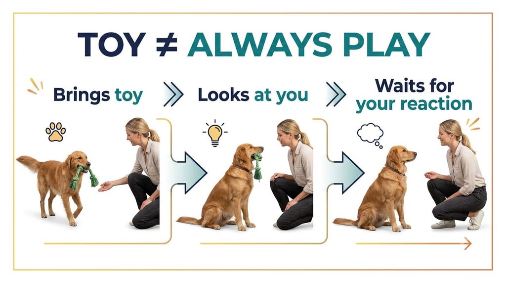 Dog bringing a toy to get its owner's attention