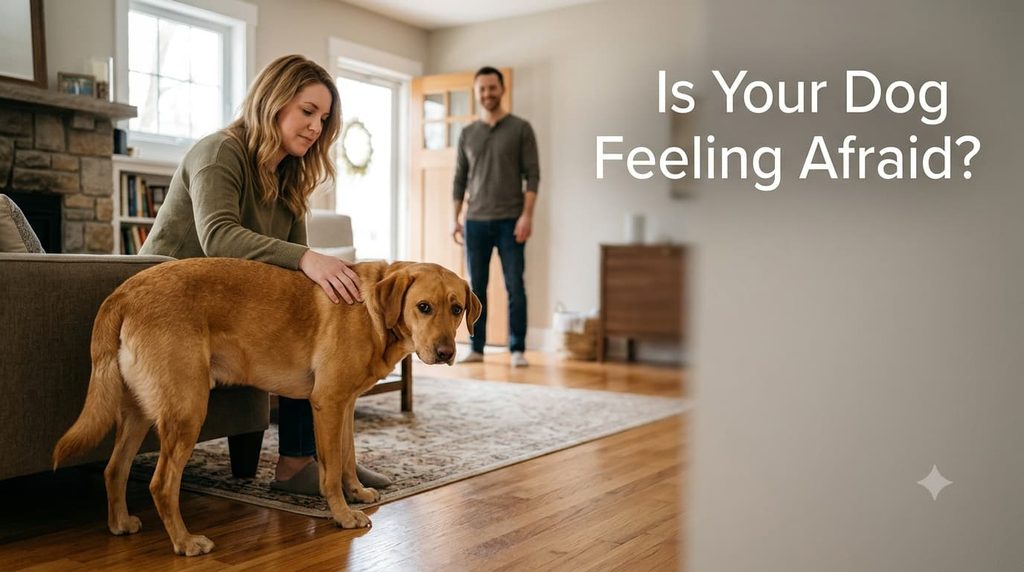 Fearful dog barking at an unfamiliar person