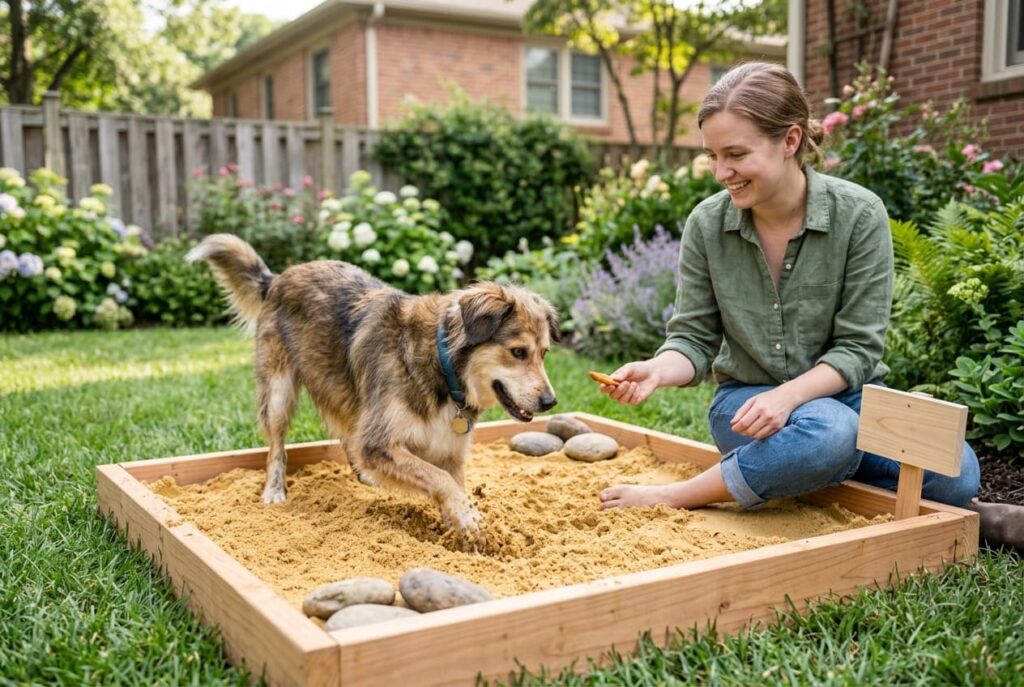 Dog using a designated digging area