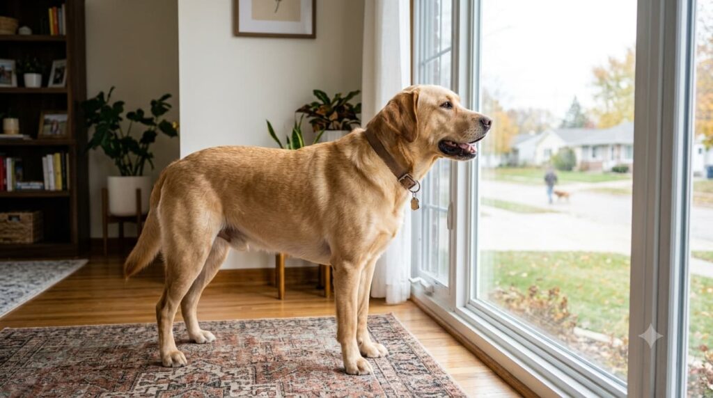 Dog barking at something outside the window