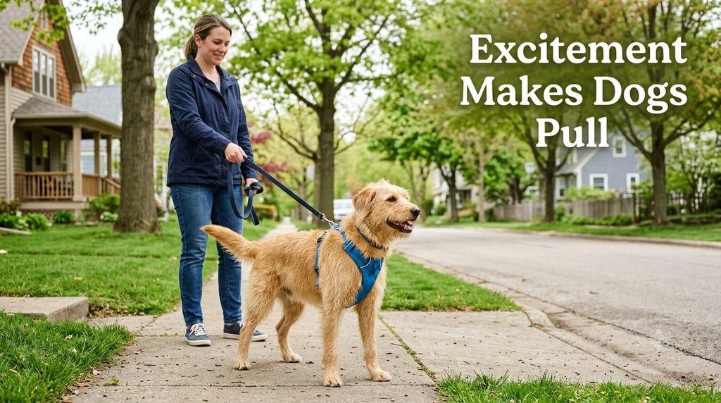 Excited dog pulling ahead on a leash