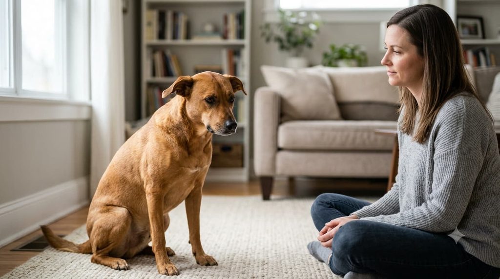 Dog showing signs of pain and discomfort