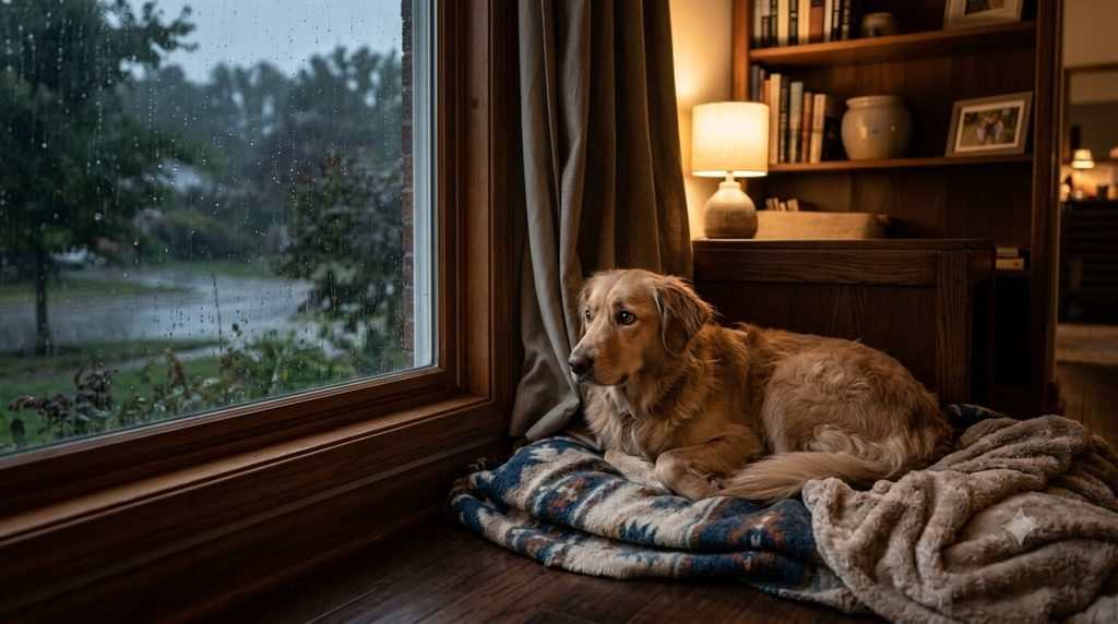 Dog hiding because it feels scared