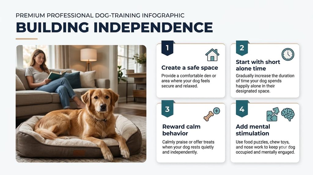 Dog learning independence by relaxing in its own safe space