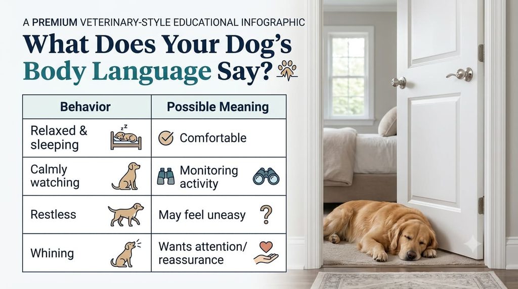 Dog body language when sleeping near a doorway