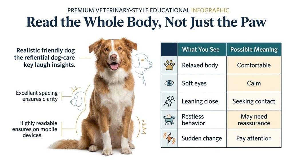 Dog body language clues when sitting on owner's feet