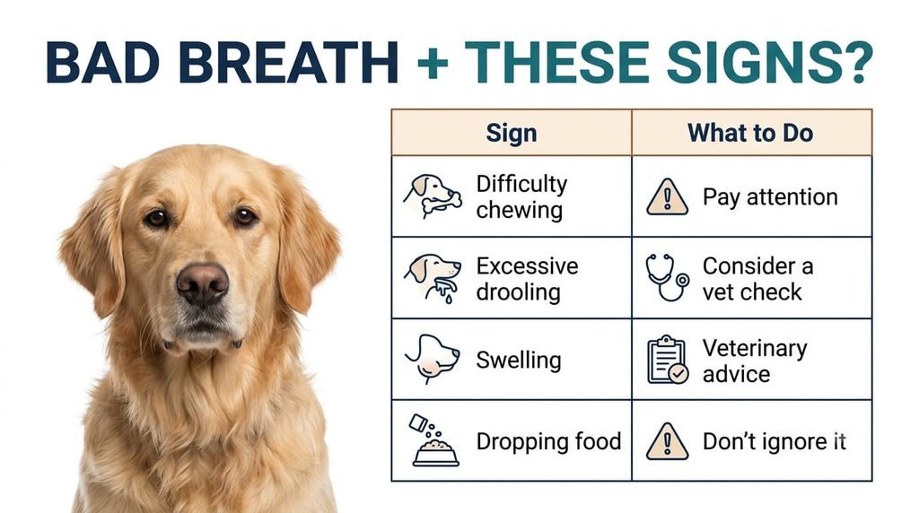 Warning signs that may occur with bad breath in dogs