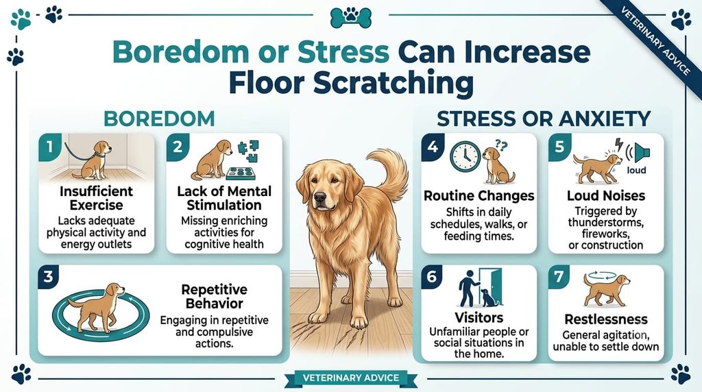 dog scratching floor because of boredom or stress